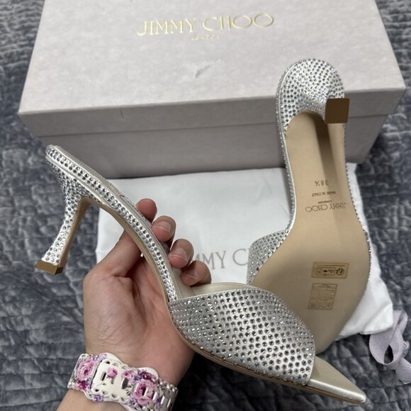 Jimmy Choo Skye 70 Ivory/clear Rhinestone And Satin High Heel - Picture 7 of 10